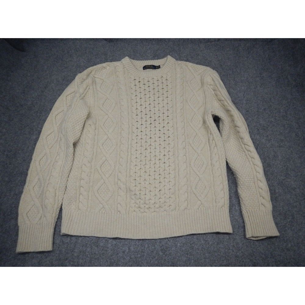 Polo by Ralph Lauren Cream Cable Knit Crewneck Sweater cashmere blend